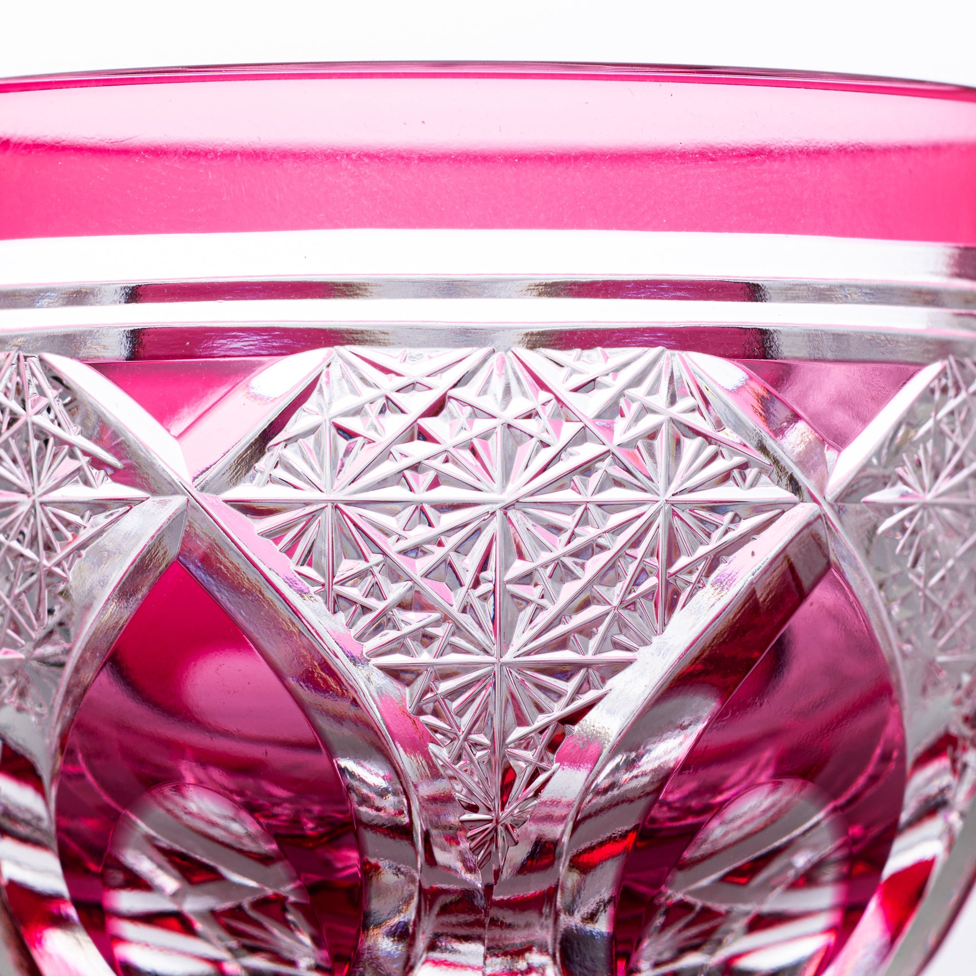 Kiyohide Glass Pink Flower Petals Edo Kiriko Cut Glass Guinomi Sake Cup - MUSUBI KILN - Quality Japanese Tableware and Gift