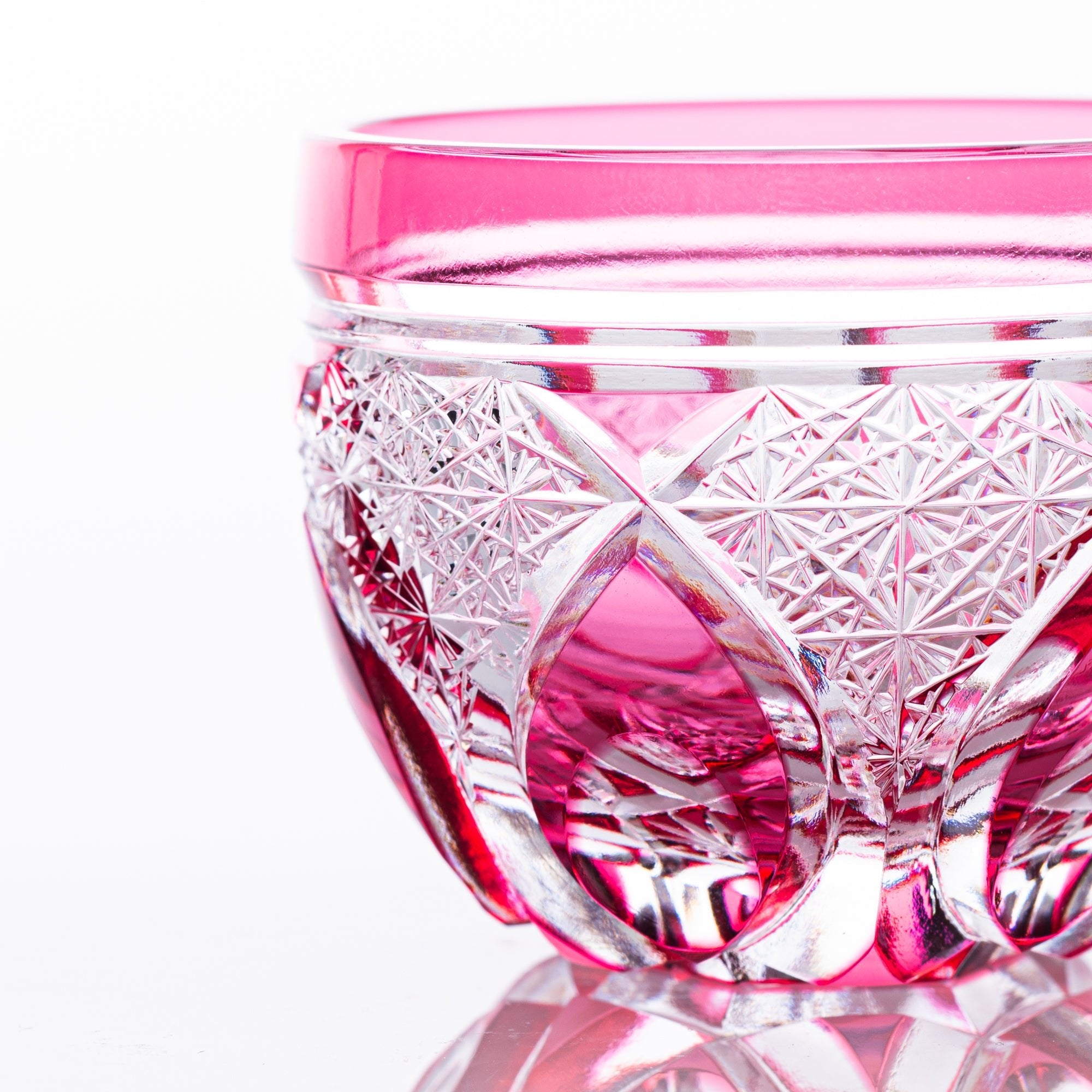 Kiyohide Glass Pink Flower Petals Edo Kiriko Cut Glass Guinomi Sake Cup - MUSUBI KILN - Quality Japanese Tableware and Gift