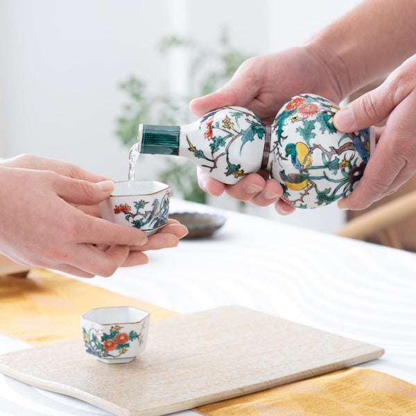 Ko - Kutani Birds and Flowers Kutani Sake Set - MUSUBI KILN - Quality Japanese Tableware and Gift