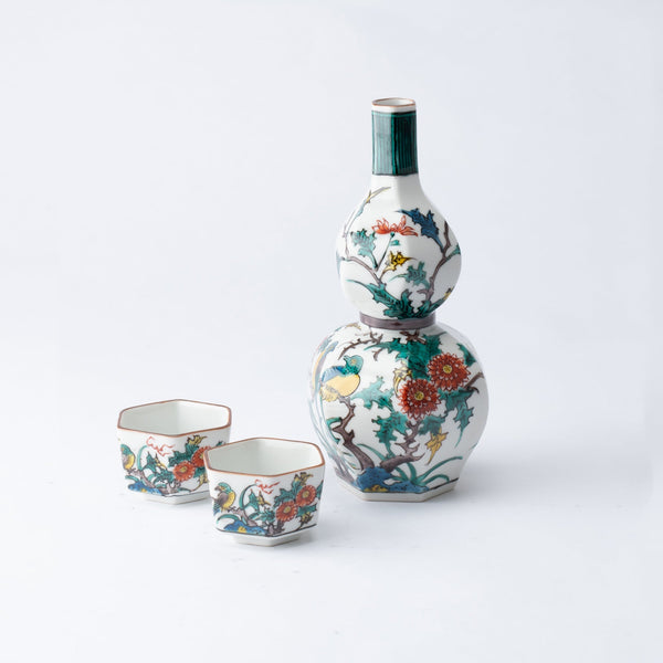 Ko - Kutani Birds and Flowers Kutani Sake Set - MUSUBI KILN - Quality Japanese Tableware and Gift