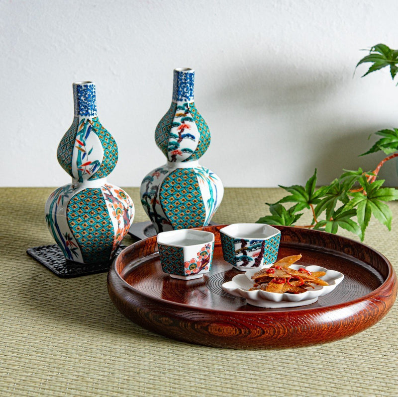 Ko - kutani Pine, Bamboo & Plum Kutani Sake Set - MUSUBI KILN - Quality Japanese Tableware and Gift