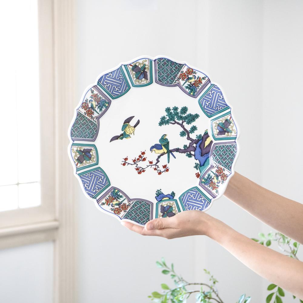 Ko - Kutani Style Bird Kutani Large Plate - MUSUBI KILN - Quality Japanese Tableware and Gift