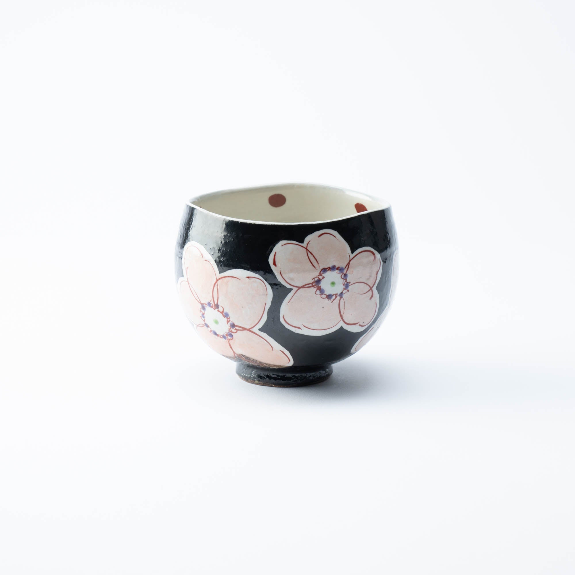 Kokuzou Kiln Black Flower Kutani Yunomi Japanese Teacup - MUSUBI KILN - Quality Japanese Tableware and Gift