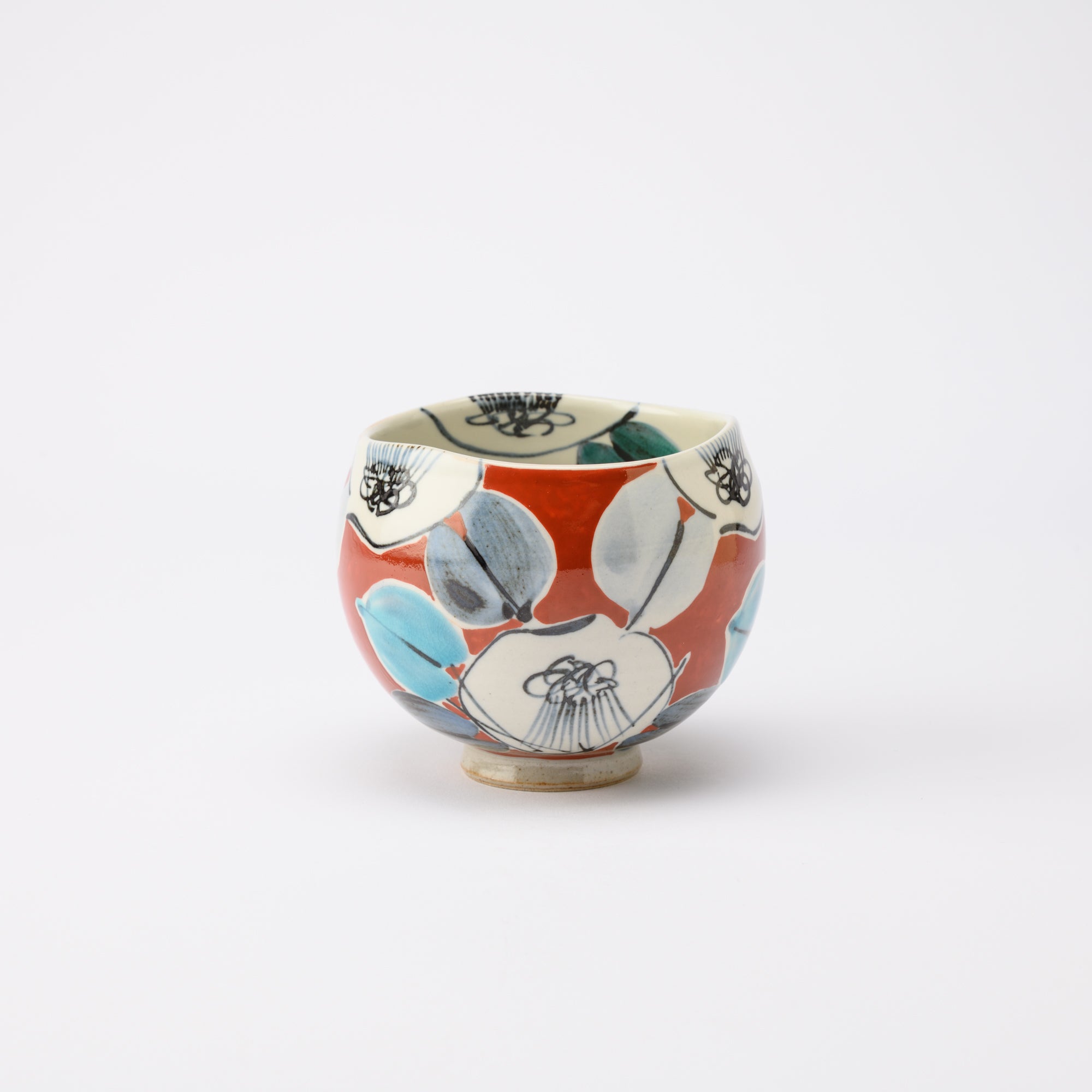 Kokuzou Kiln Camellia Kutani Yunomi Japanese Teacup - MUSUBI KILN - Quality Japanese Tableware and Gift