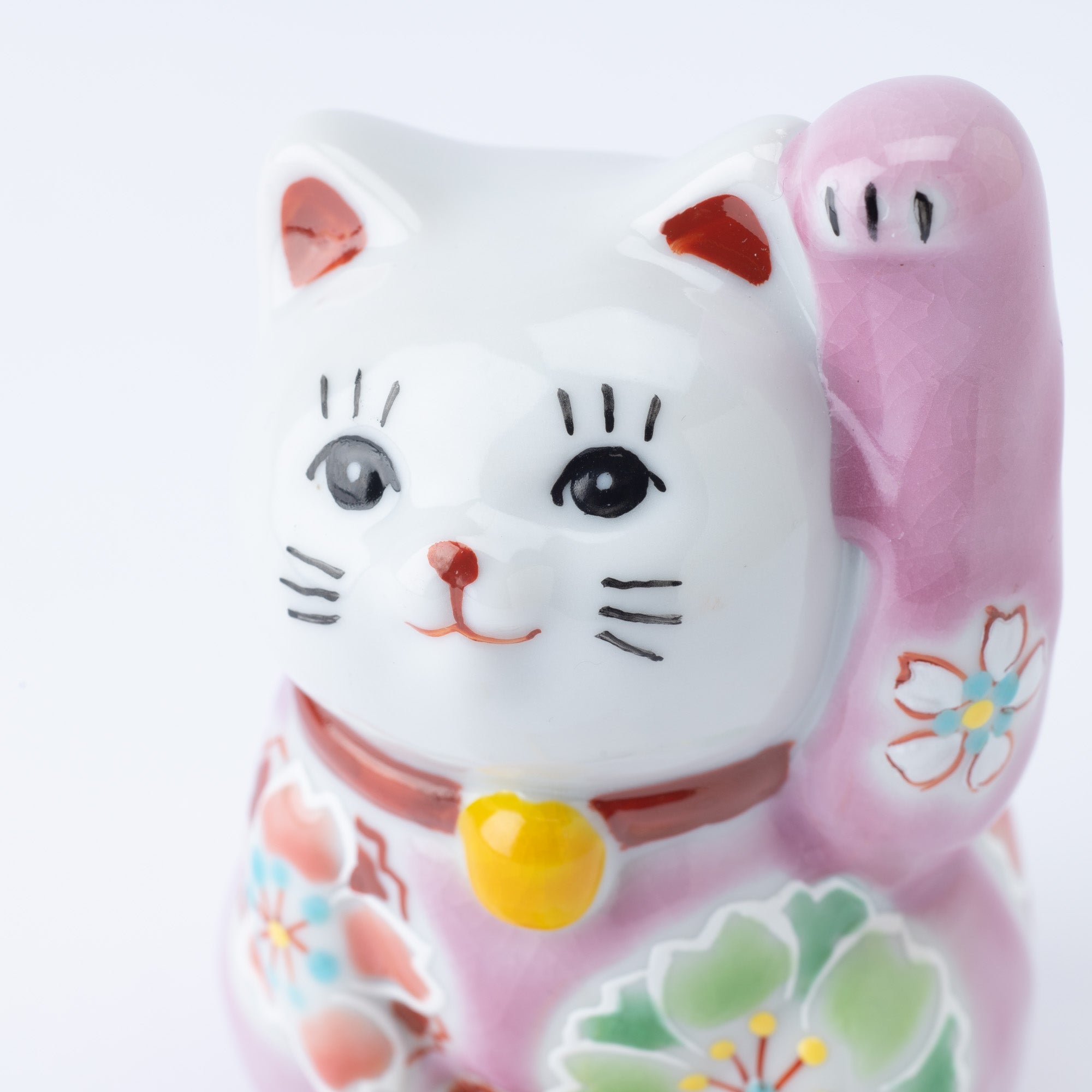 Kokuzou Kiln Cherry Blossoms Kutani Lucky Cat - Pink - MUSUBI KILN - Quality Japanese Tableware and Gift