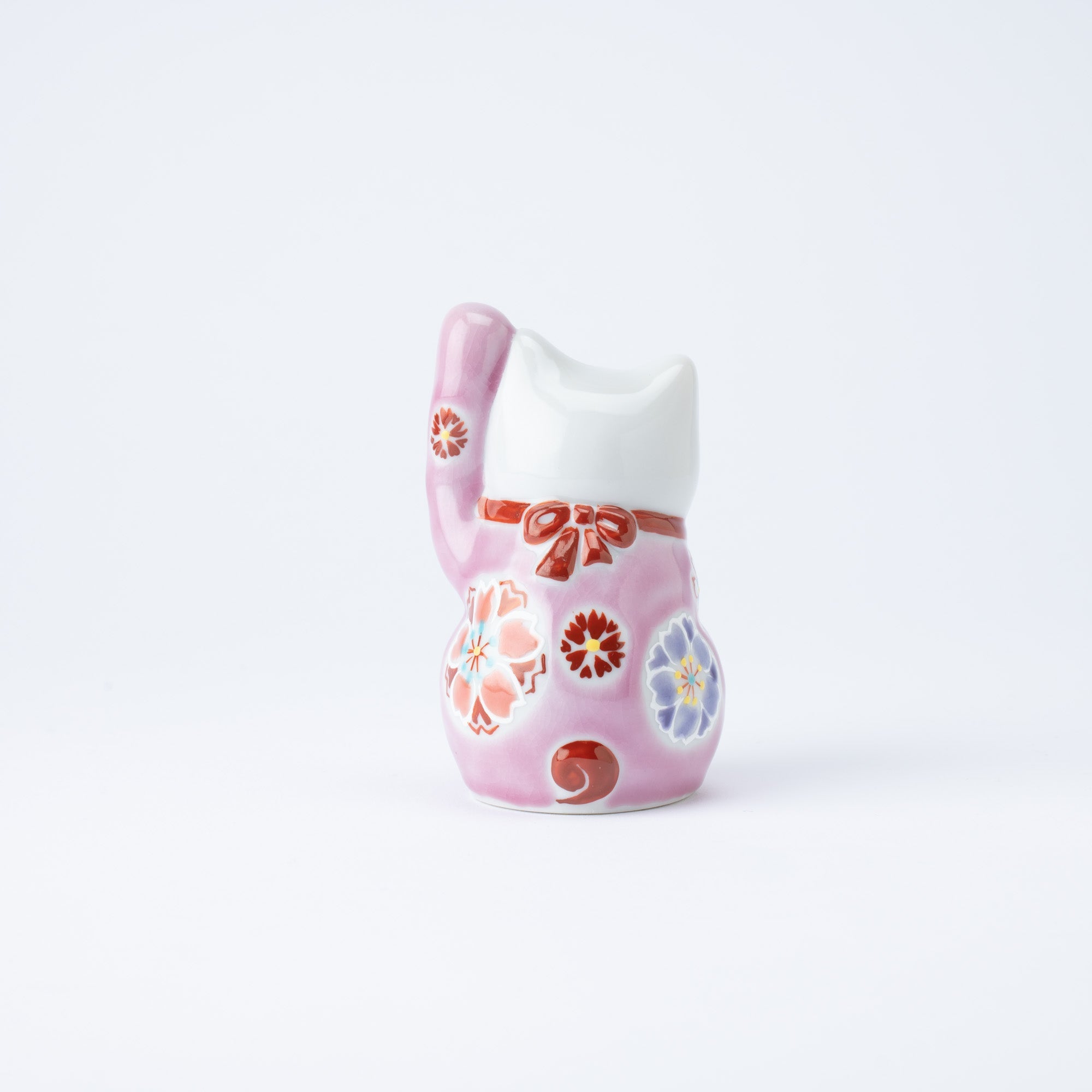 Kokuzou Kiln Cherry Blossoms Kutani Lucky Cat - Pink - MUSUBI KILN - Quality Japanese Tableware and Gift