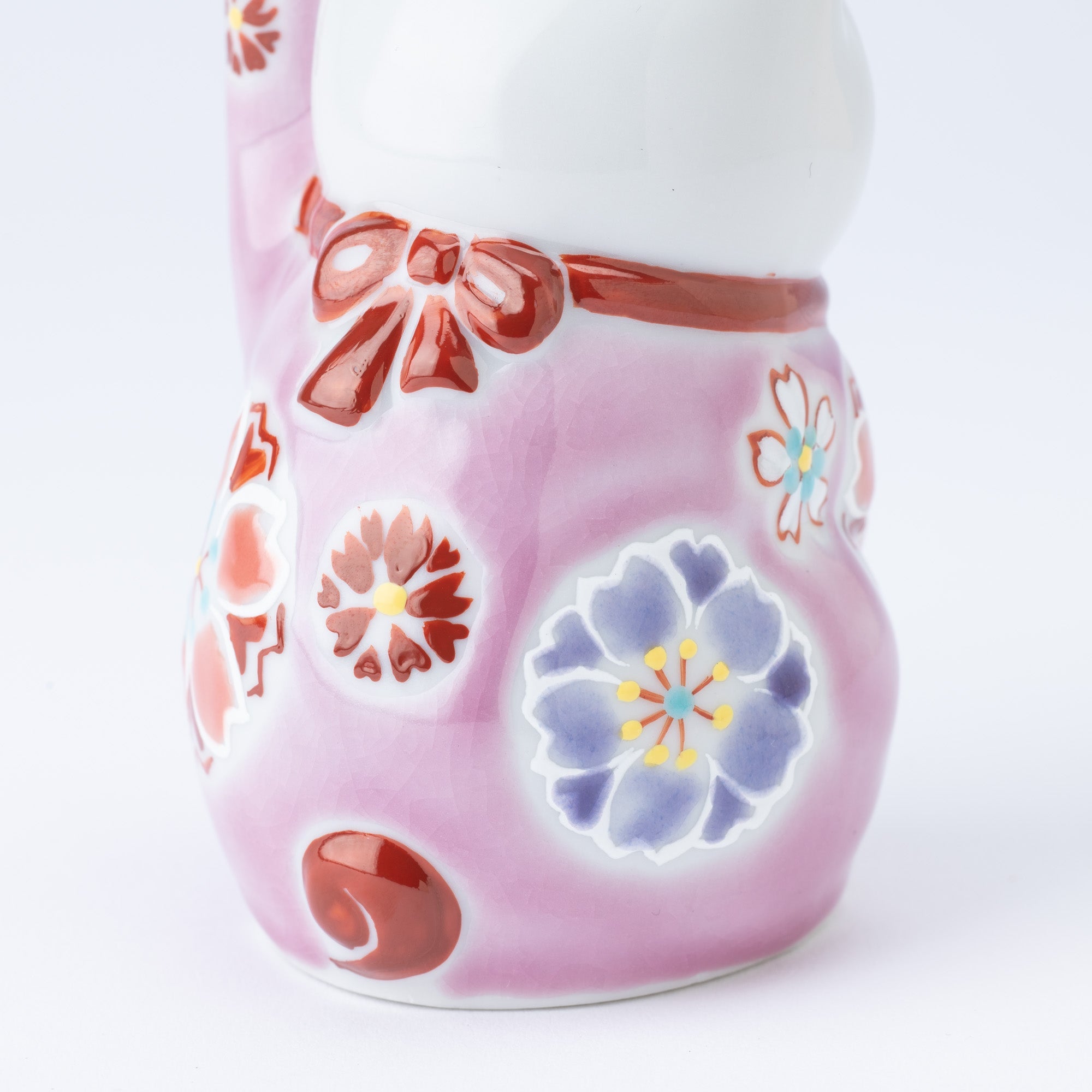 Kokuzou Kiln Cherry Blossoms Kutani Lucky Cat - Pink - MUSUBI KILN - Quality Japanese Tableware and Gift