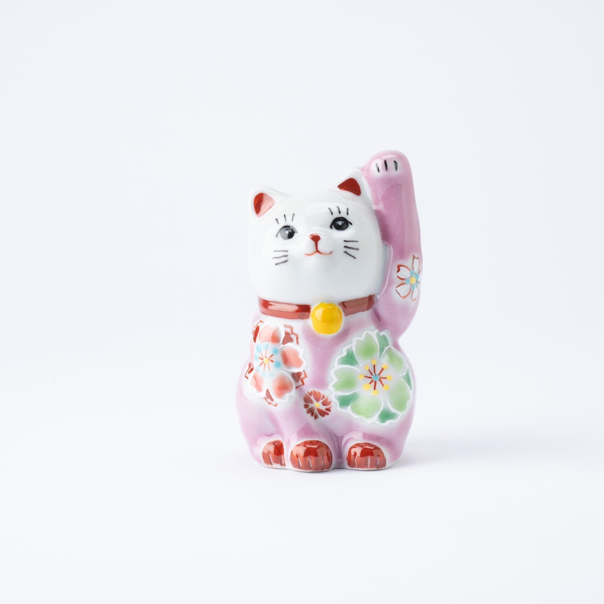 Kokuzou Kiln Cherry Blossoms Kutani Lucky Cat - Pink - MUSUBI KILN - Quality Japanese Tableware and Gift