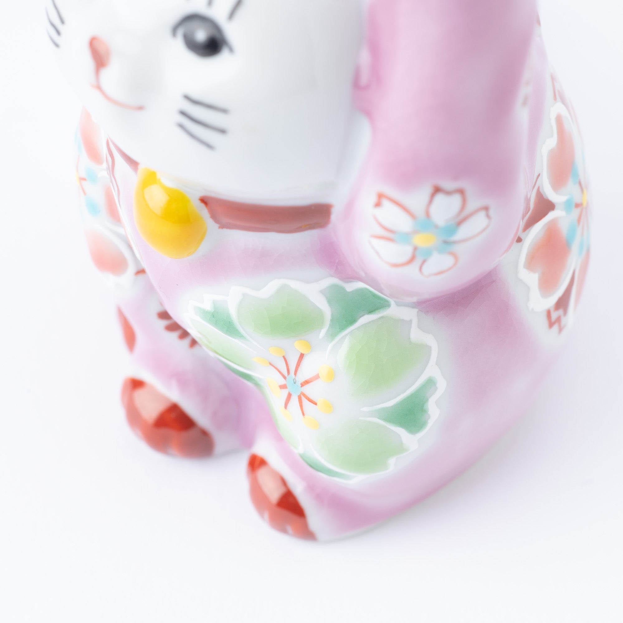 Kokuzou Kiln Cherry Blossoms Kutani Lucky Cat - Pink - MUSUBI KILN - Quality Japanese Tableware and Gift