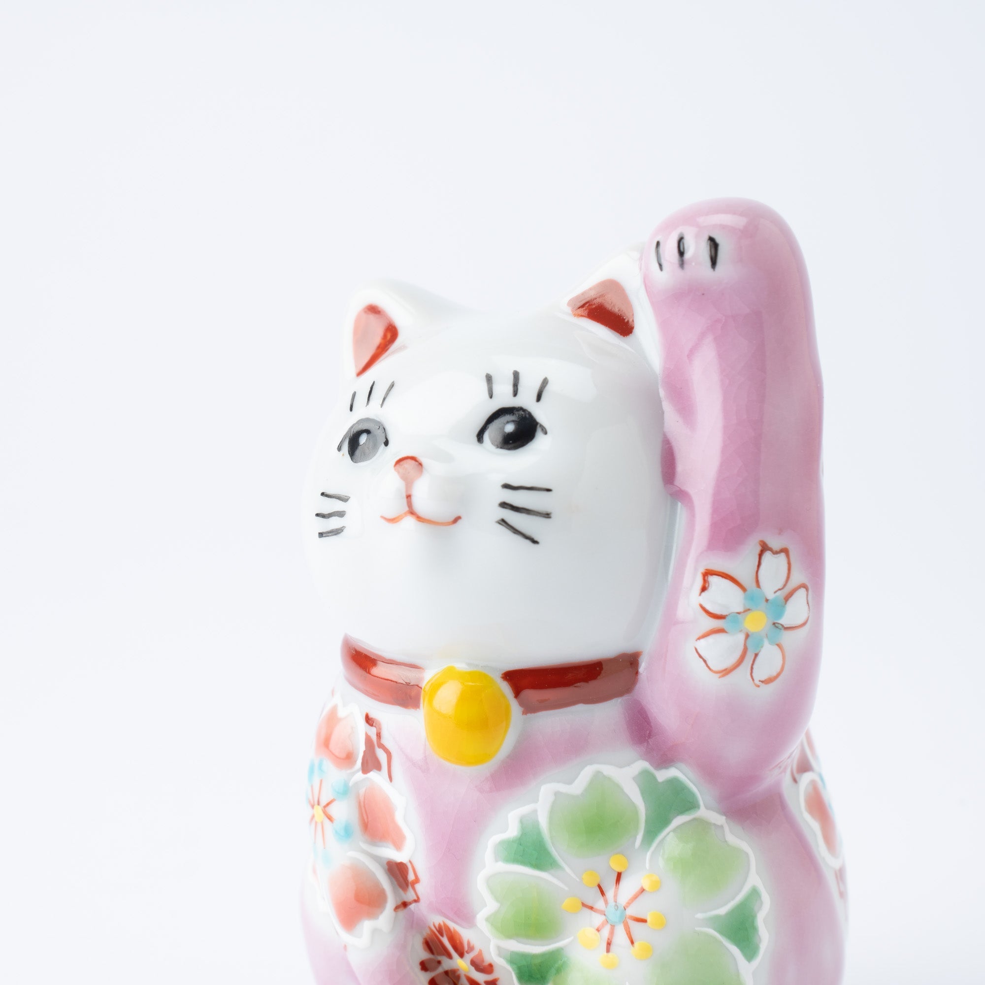 Kokuzou Kiln Cherry Blossoms Kutani Lucky Cat - Pink - MUSUBI KILN - Quality Japanese Tableware and Gift