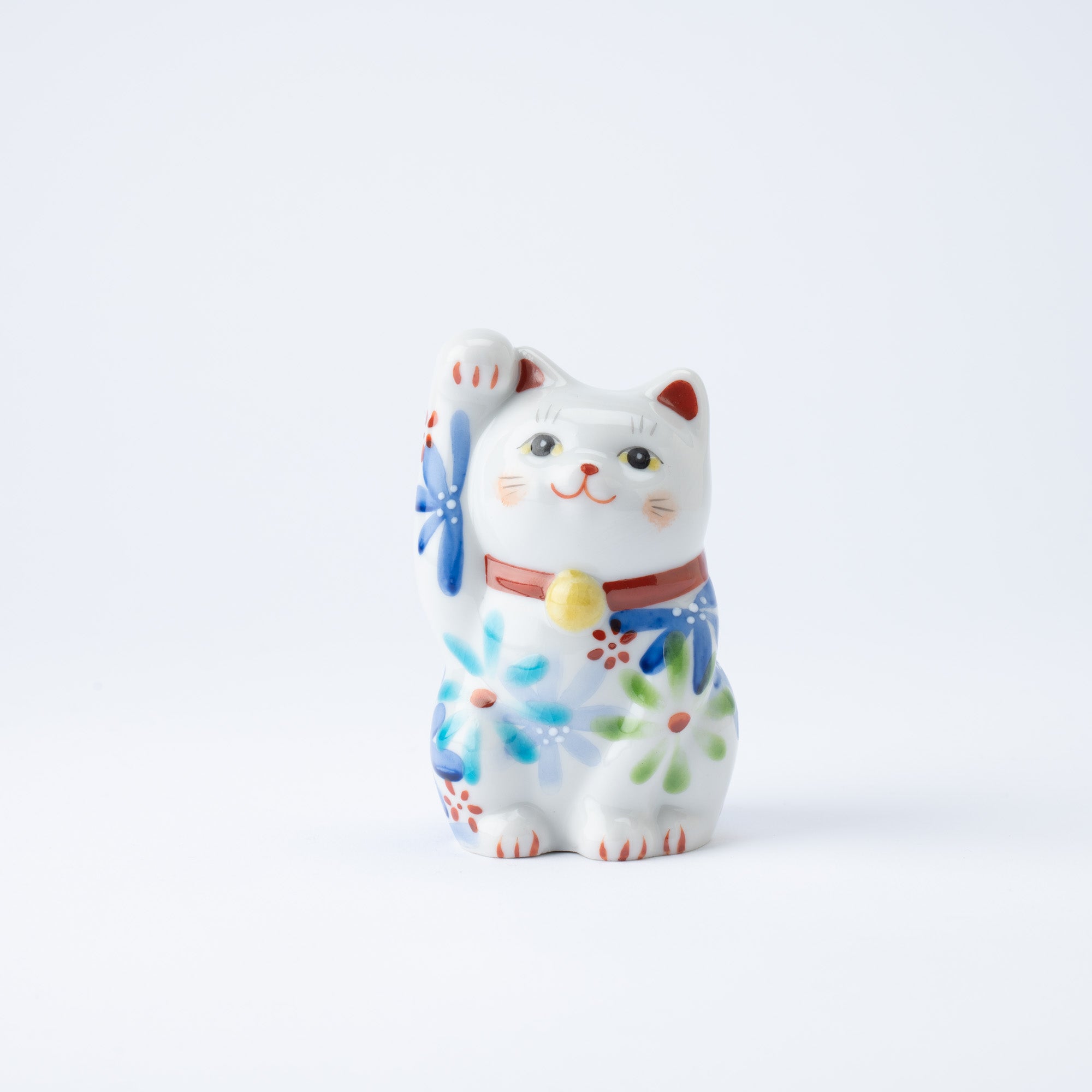 Kokuzou Kiln Flower Party Kutani Lucky Cat - Blue - MUSUBI KILN - Quality Japanese Tableware and Gift