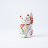 Kokuzou Kiln Flower Party Kutani Lucky Cat - Red - MUSUBI KILN - Quality Japanese Tableware and Gift