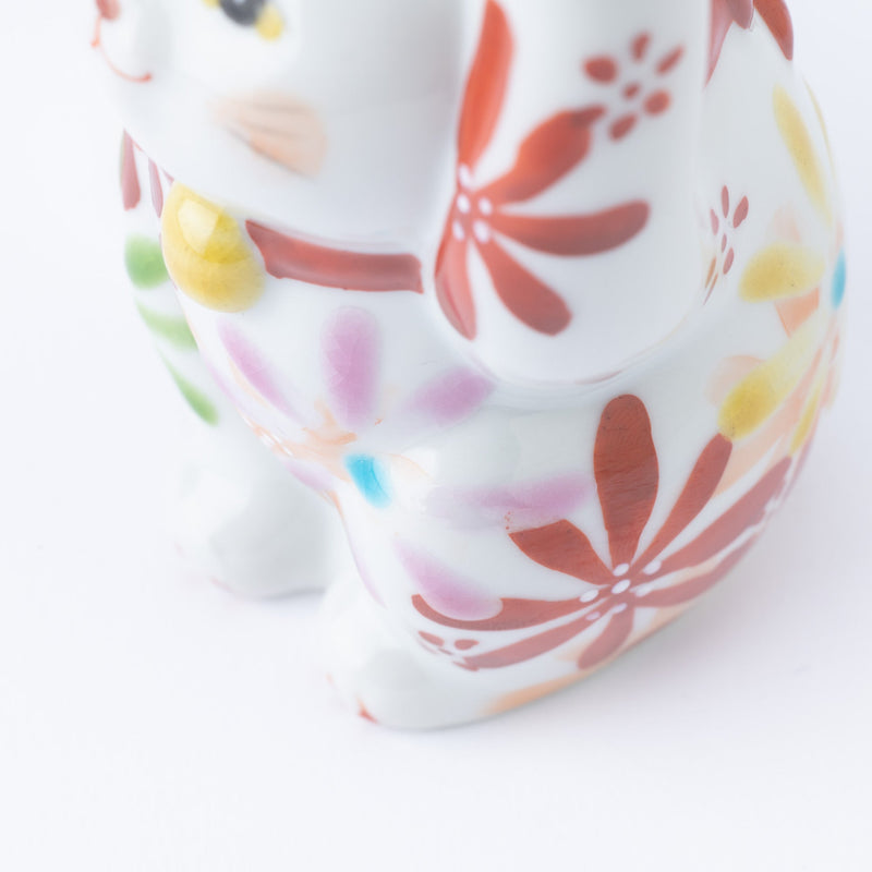 Kokuzou Kiln Flower Party Kutani Lucky Cat - Red - MUSUBI KILN - Quality Japanese Tableware and Gift