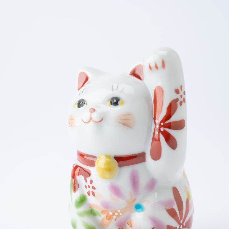 Kokuzou Kiln Flower Party Kutani Lucky Cat - Red - MUSUBI KILN - Quality Japanese Tableware and Gift