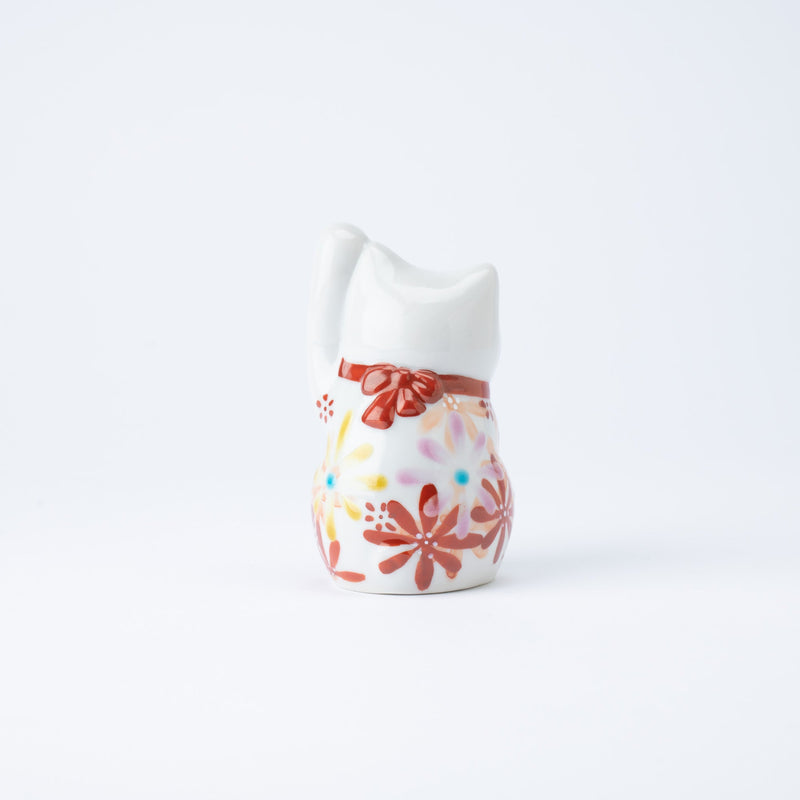 Kokuzou Kiln Flower Party Kutani Lucky Cat - Red - MUSUBI KILN - Quality Japanese Tableware and Gift