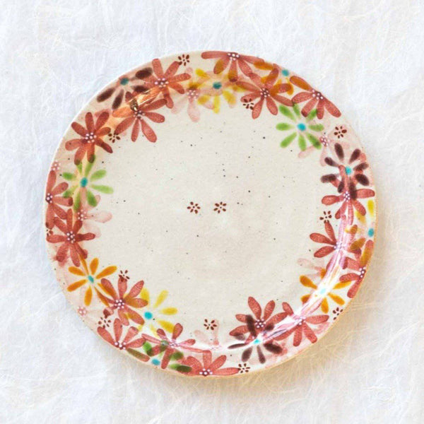 Kokuzou Kiln Flower Party Red Kutani Round Plate 8.6in - MUSUBI KILN - Quality Japanese Tableware and Gift