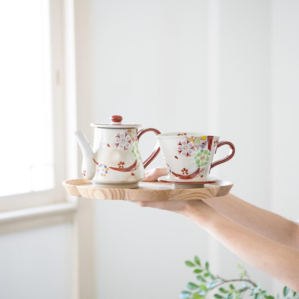 Kokuzou Kiln Flower with Red Pattern Kutani Coffee Pot & Dripper - MUSUBI KILN - Quality Japanese Tableware and Gift