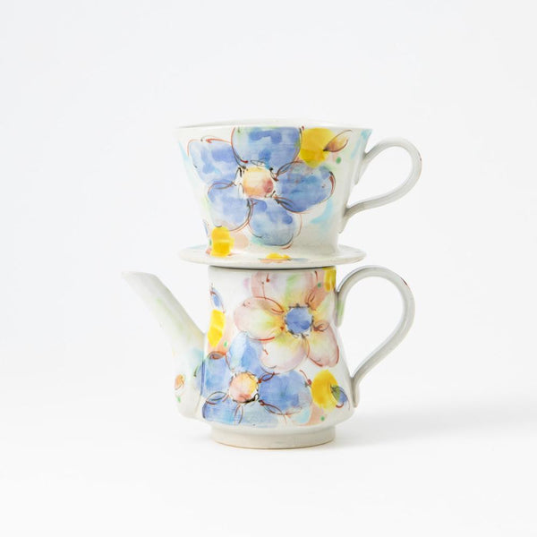 Kokuzou Kiln Flowers In The Wind Kutani Coffee Pot & Dripper - MUSUBI KILN - Quality Japanese Tableware and Gift