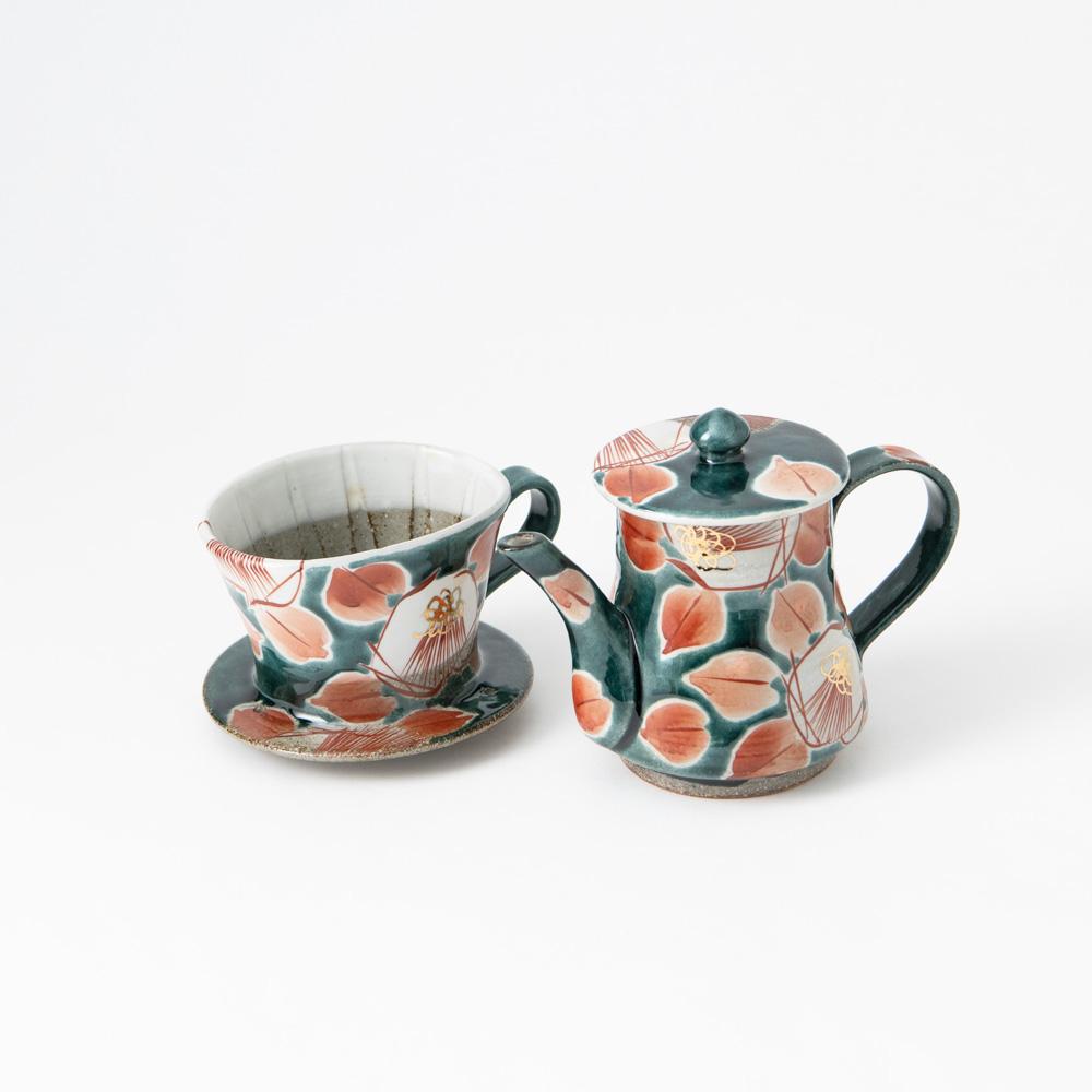 Kokuzou Kiln Glaze Camellia Coffee Pot & Dripper - MUSUBI KILN - Quality Japanese Tableware and Gift