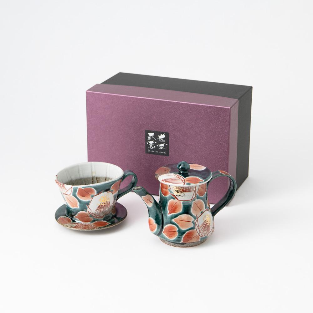 Kokuzou Kiln Glaze Camellia Coffee Pot & Dripper - MUSUBI KILN - Quality Japanese Tableware and Gift