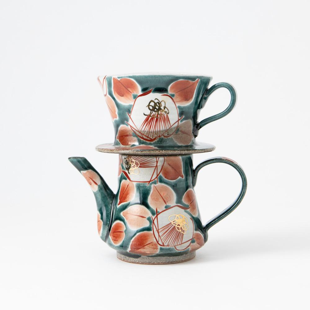 Kokuzou Kiln Glaze Camellia Coffee Pot & Dripper - MUSUBI KILN - Quality Japanese Tableware and Gift