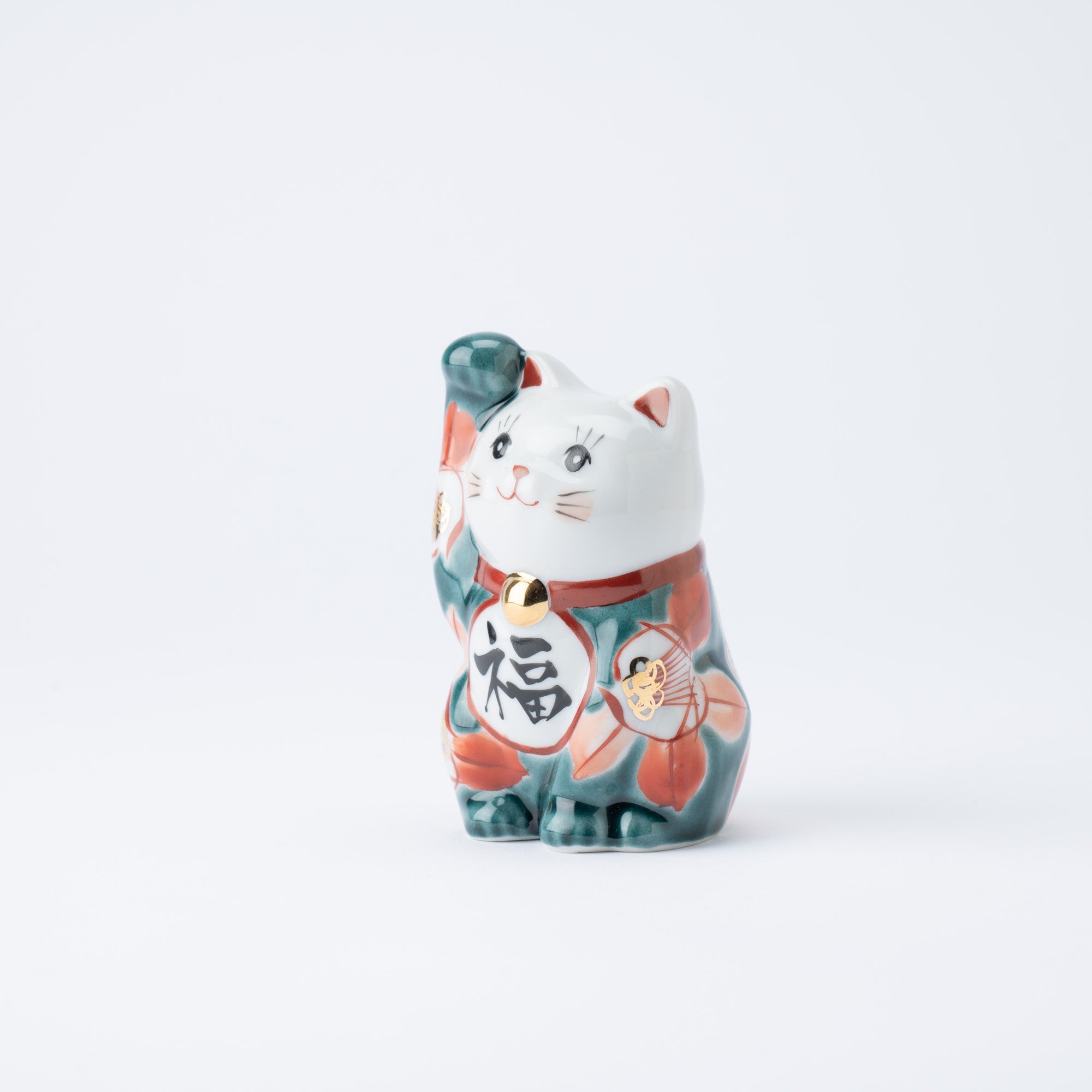 Kokuzou Kiln Glaze Camellia Kutani Lucky Cat - MUSUBI KILN - Quality Japanese Tableware and Gift