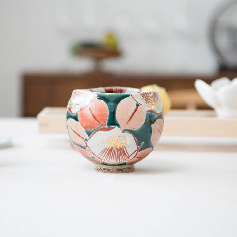 Kokuzou Kiln Glaze Camellia Kutani Yunomi Japanese Teacup - MUSUBI KILN - Quality Japanese Tableware and Gift