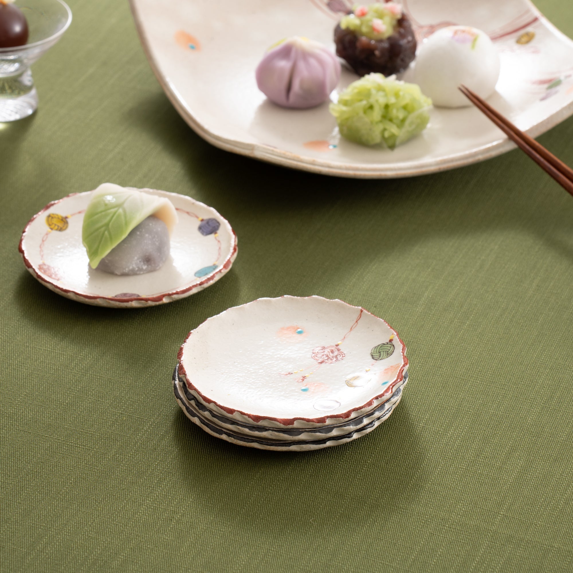 Kokuzou Kiln Mizuhiki Kutani Sauce Plate Set - MUSUBI KILN - Quality Japanese Tableware and Gift