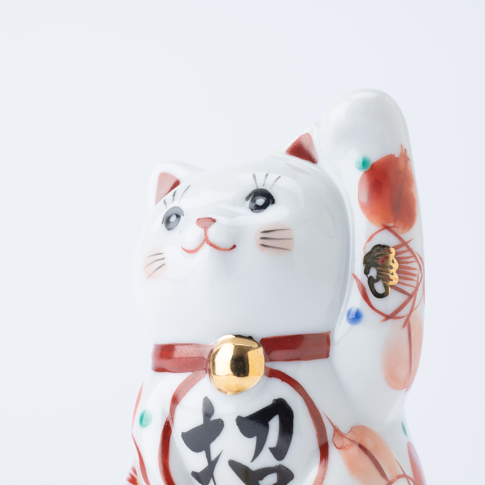 Kokuzou Kiln Red Camellia Kutani Lucky Cat - MUSUBI KILN - Quality Japanese Tableware and Gift