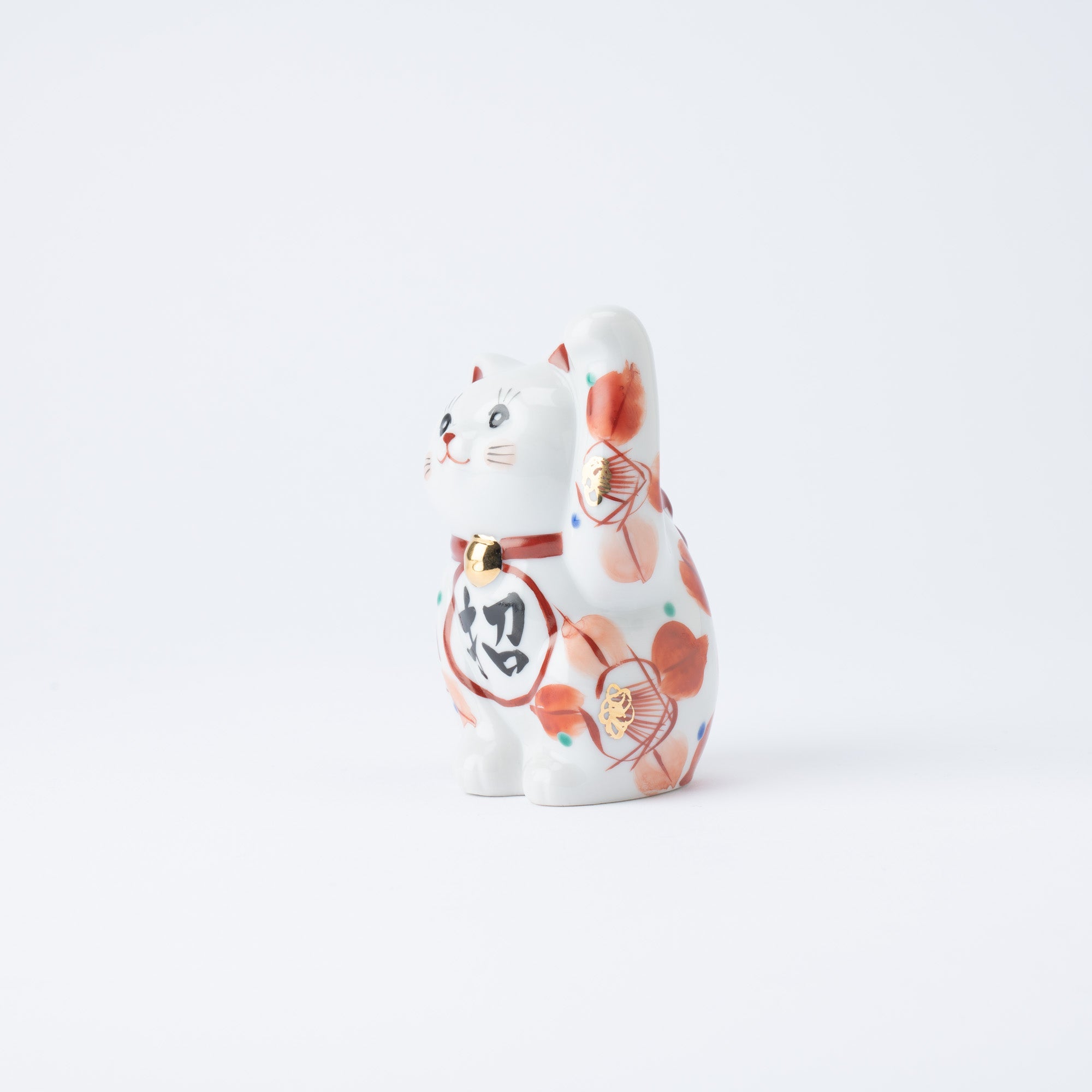 Kokuzou Kiln Red Camellia Kutani Lucky Cat - MUSUBI KILN - Quality Japanese Tableware and Gift