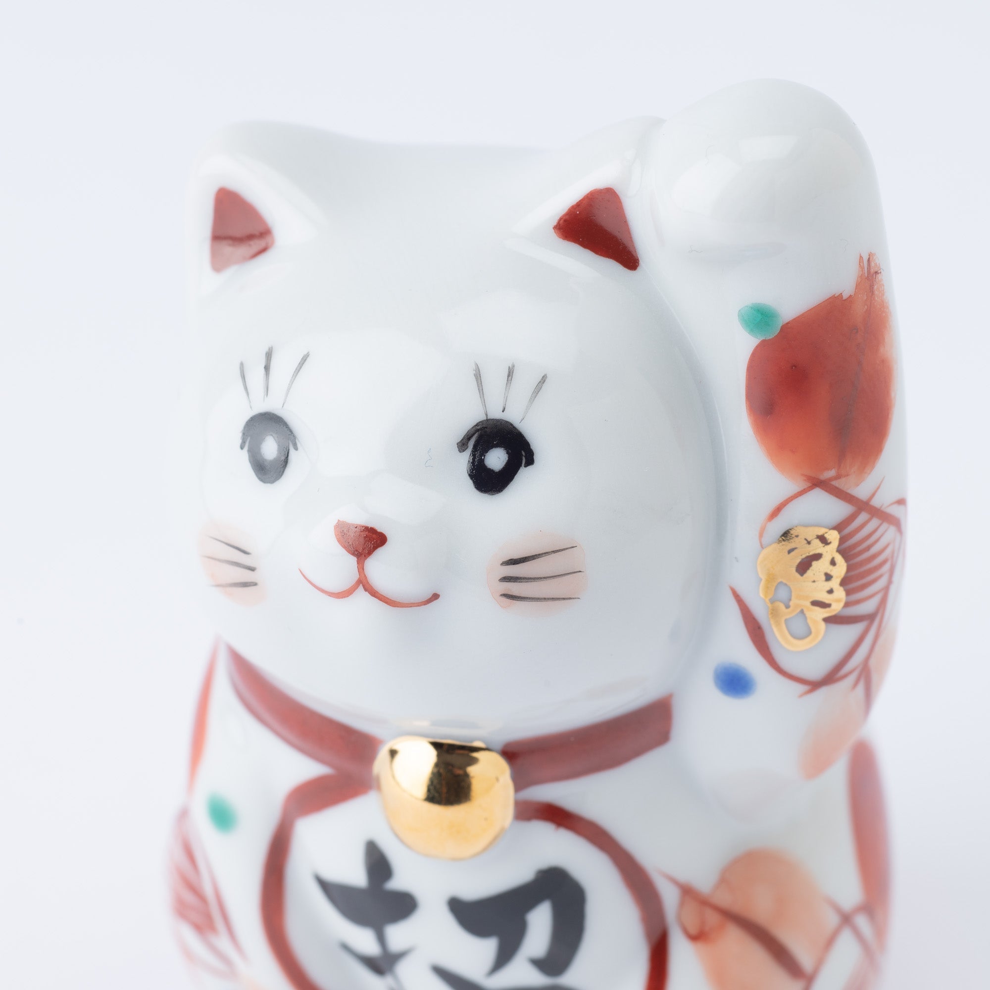 Kokuzou Kiln Red Camellia Kutani Lucky Cat - MUSUBI KILN - Quality Japanese Tableware and Gift