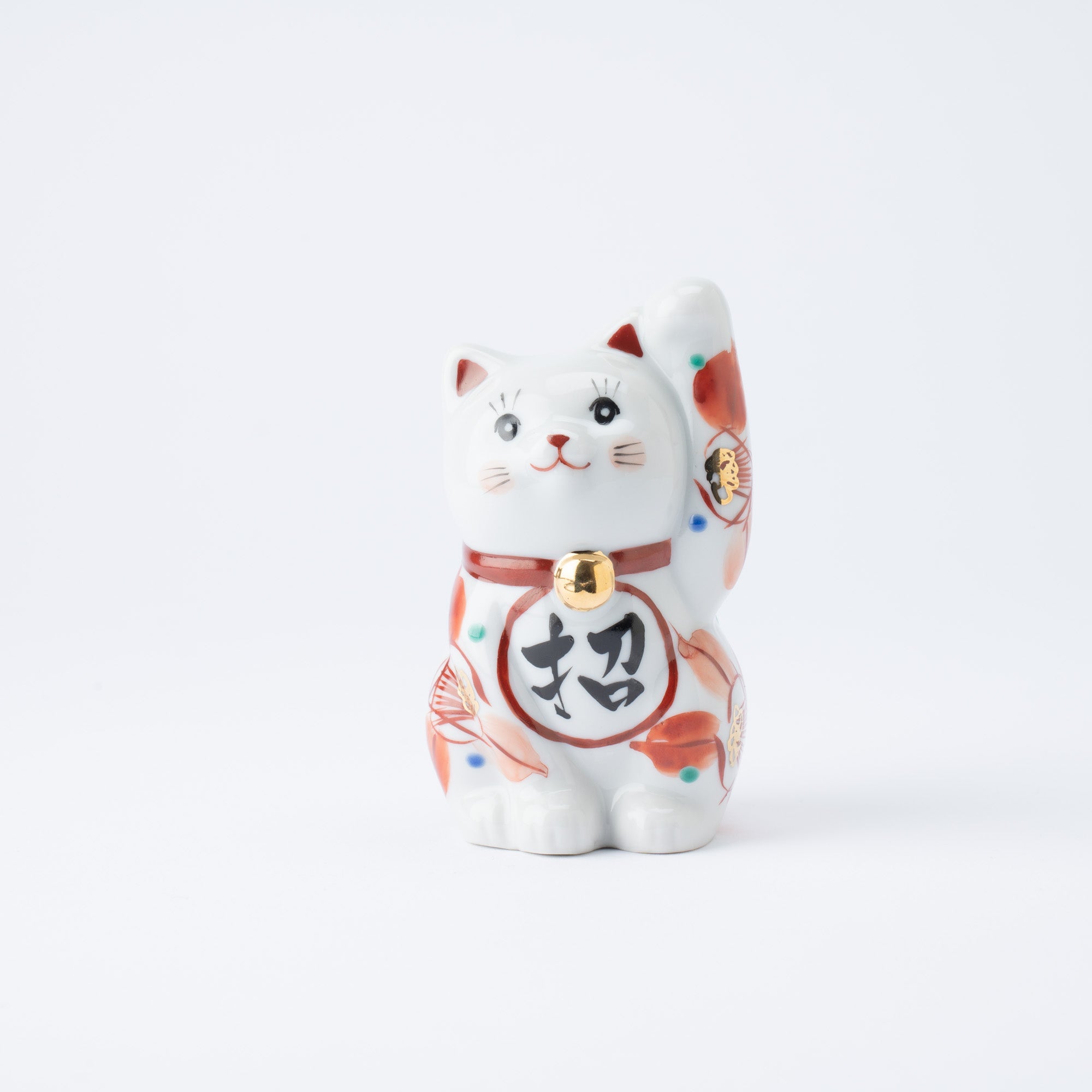 Kokuzou Kiln Red Camellia Kutani Lucky Cat - MUSUBI KILN - Quality Japanese Tableware and Gift