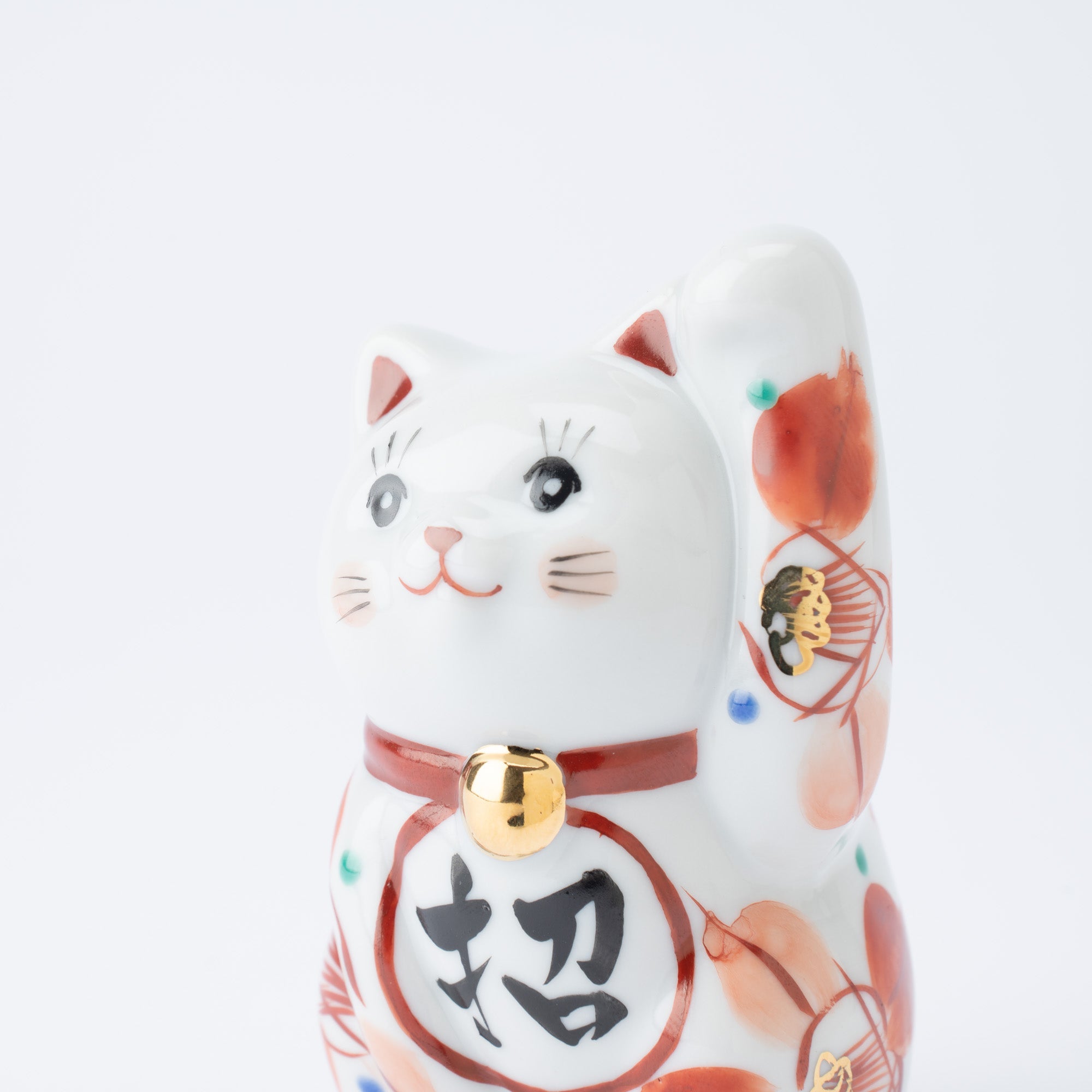 Kokuzou Kiln Red Camellia Kutani Lucky Cat - MUSUBI KILN - Quality Japanese Tableware and Gift