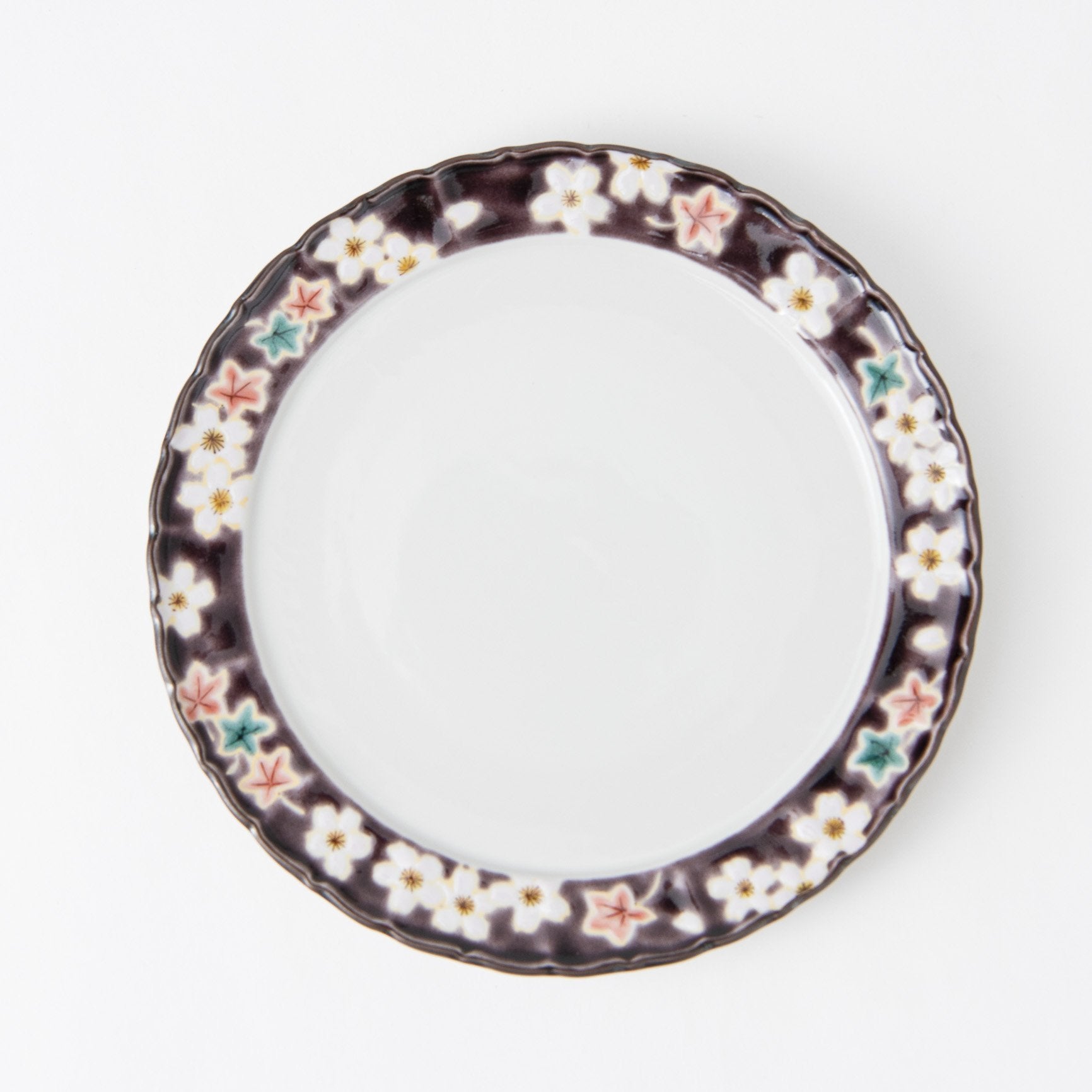 Kokuzou Kiln Sakura and Autumn Leaves Kutani Round Plate - MUSUBI KILN - Quality Japanese Tableware and Gift