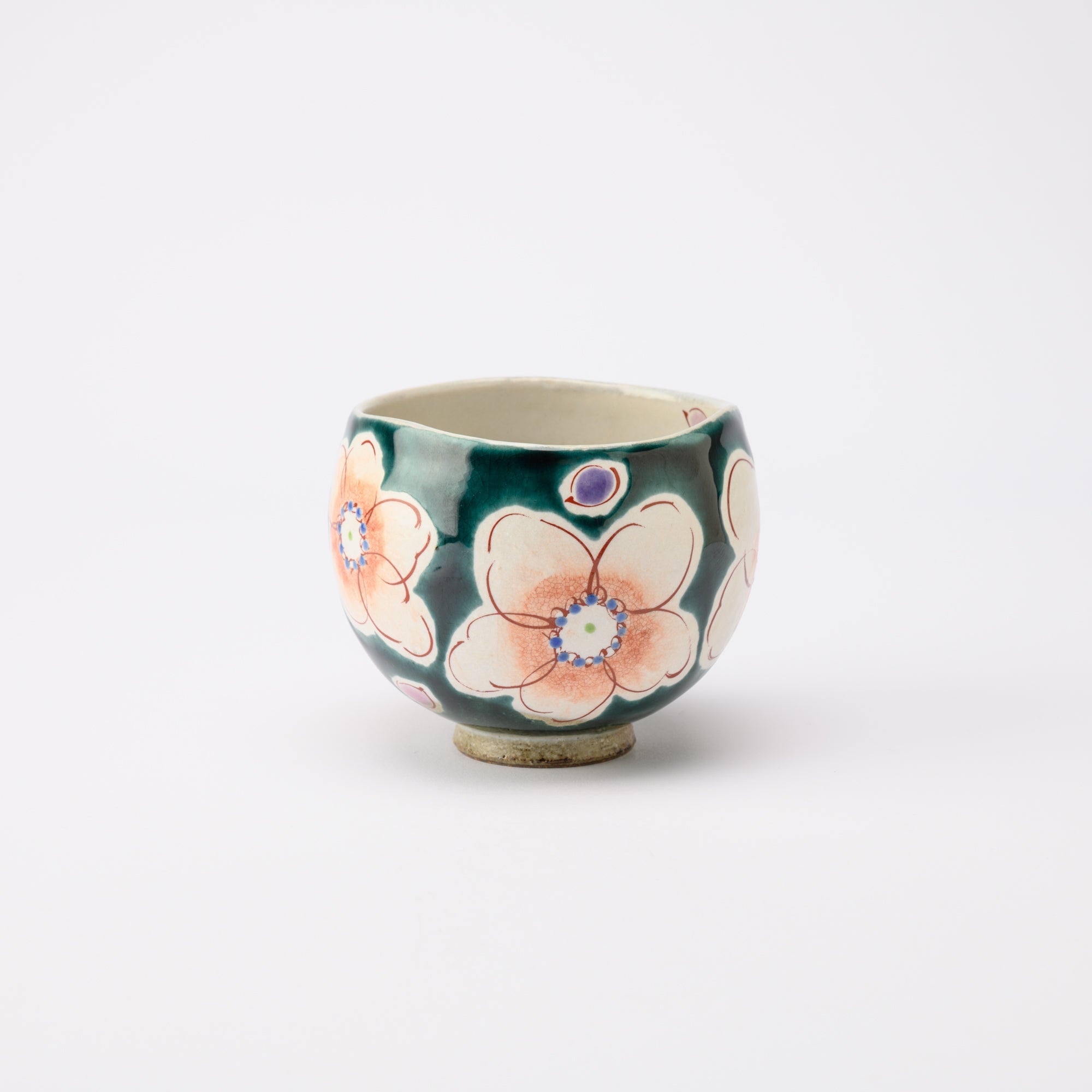 Kokuzou Kiln Sakura Floral Prints Kutani Yunomi Japanese Teacup - MUSUBI KILN - Quality Japanese Tableware and Gift