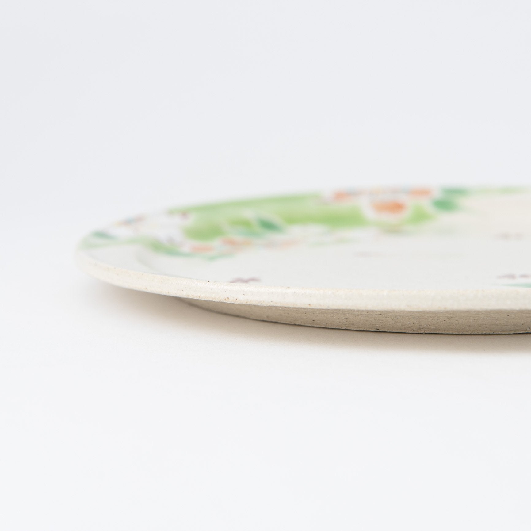 Kokuzou Kiln Sakura Green Kutani Round Plate 9.8in - MUSUBI KILN - Quality Japanese Tableware and Gift