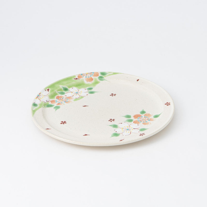 Kokuzou Kiln Sakura Green Kutani Round Plate 9.8in - MUSUBI KILN - Quality Japanese Tableware and Gift