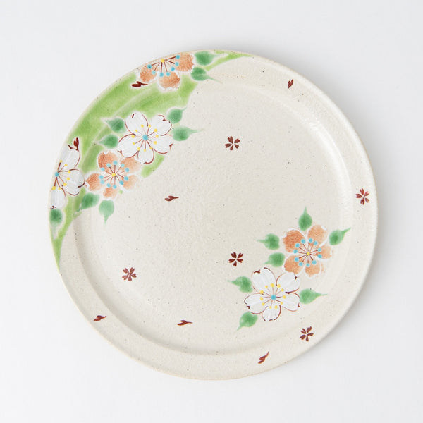 Kokuzou Kiln Sakura Green Kutani Round Plate 9.8in - MUSUBI KILN - Quality Japanese Tableware and Gift