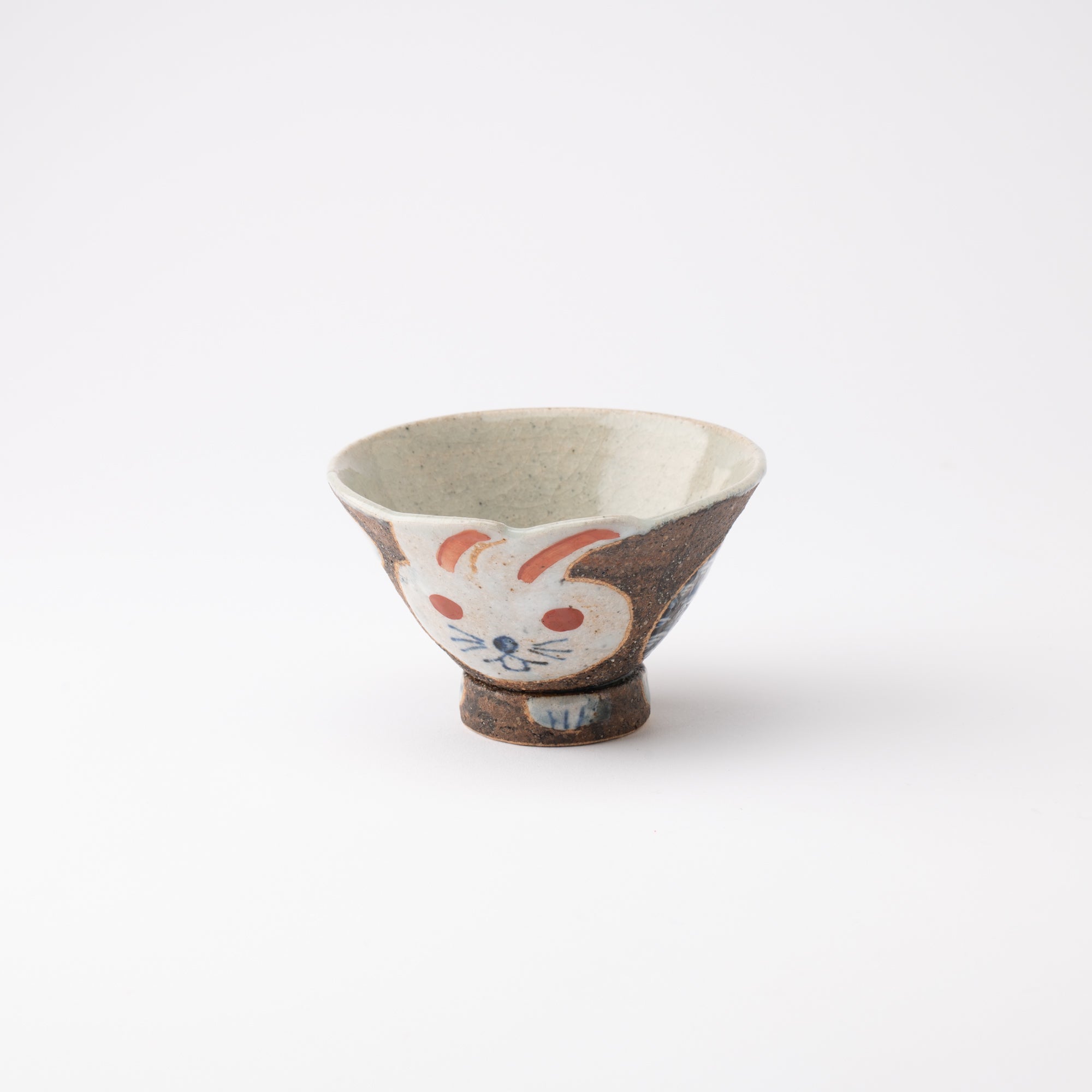 Kousai Kiln Playful Rabbit Hasami Japanese Rice Bowl - MUSUBI KILN - Quality Japanese Tableware and Gift