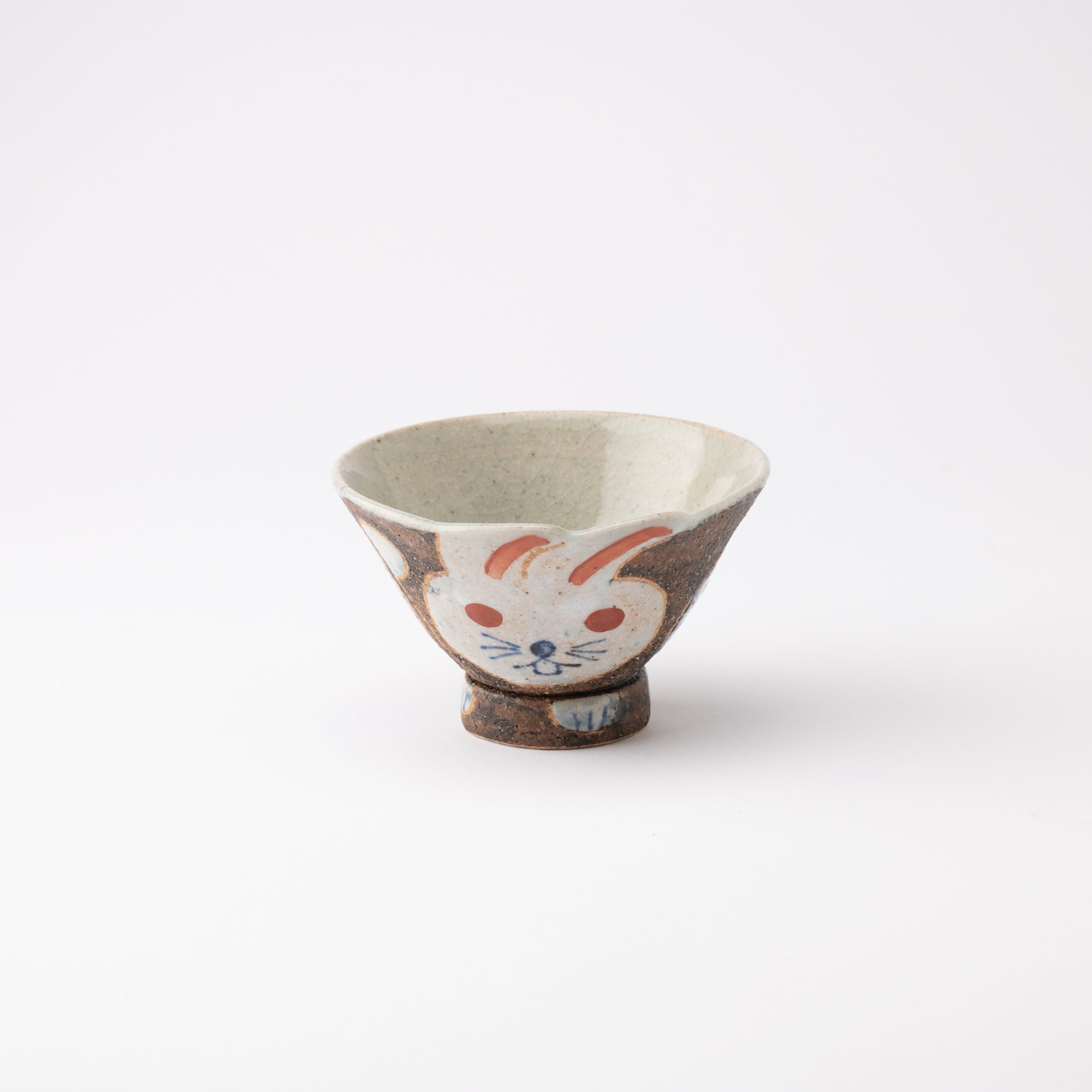 Kousai Kiln Playful Rabbit Hasami Japanese Rice Bowl - MUSUBI KILN - Quality Japanese Tableware and Gift