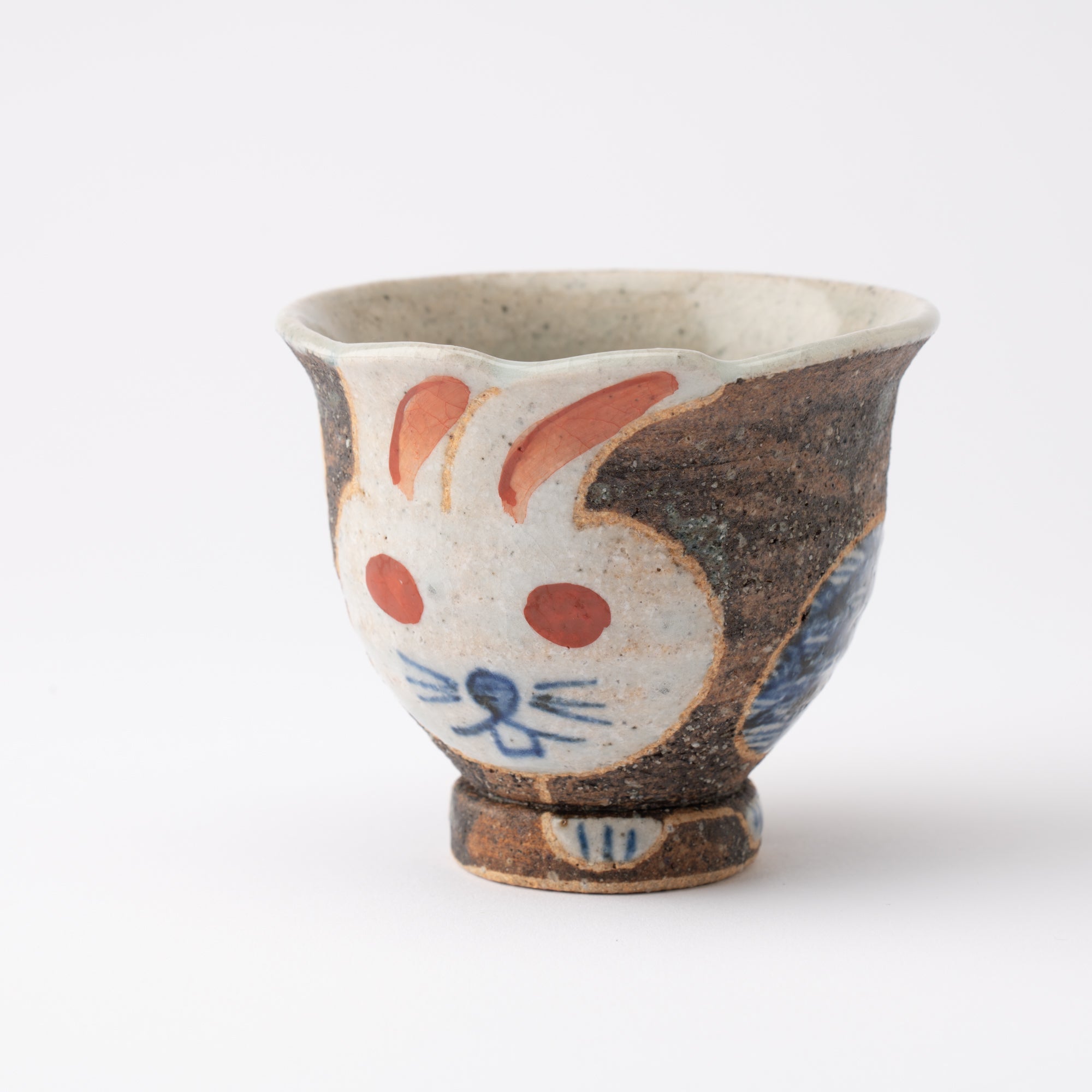 Kousai Kiln Playful Rabbit Hasami Small Yunomi Japanese Teacup - MUSUBI KILN - Quality Japanese Tableware and Gift