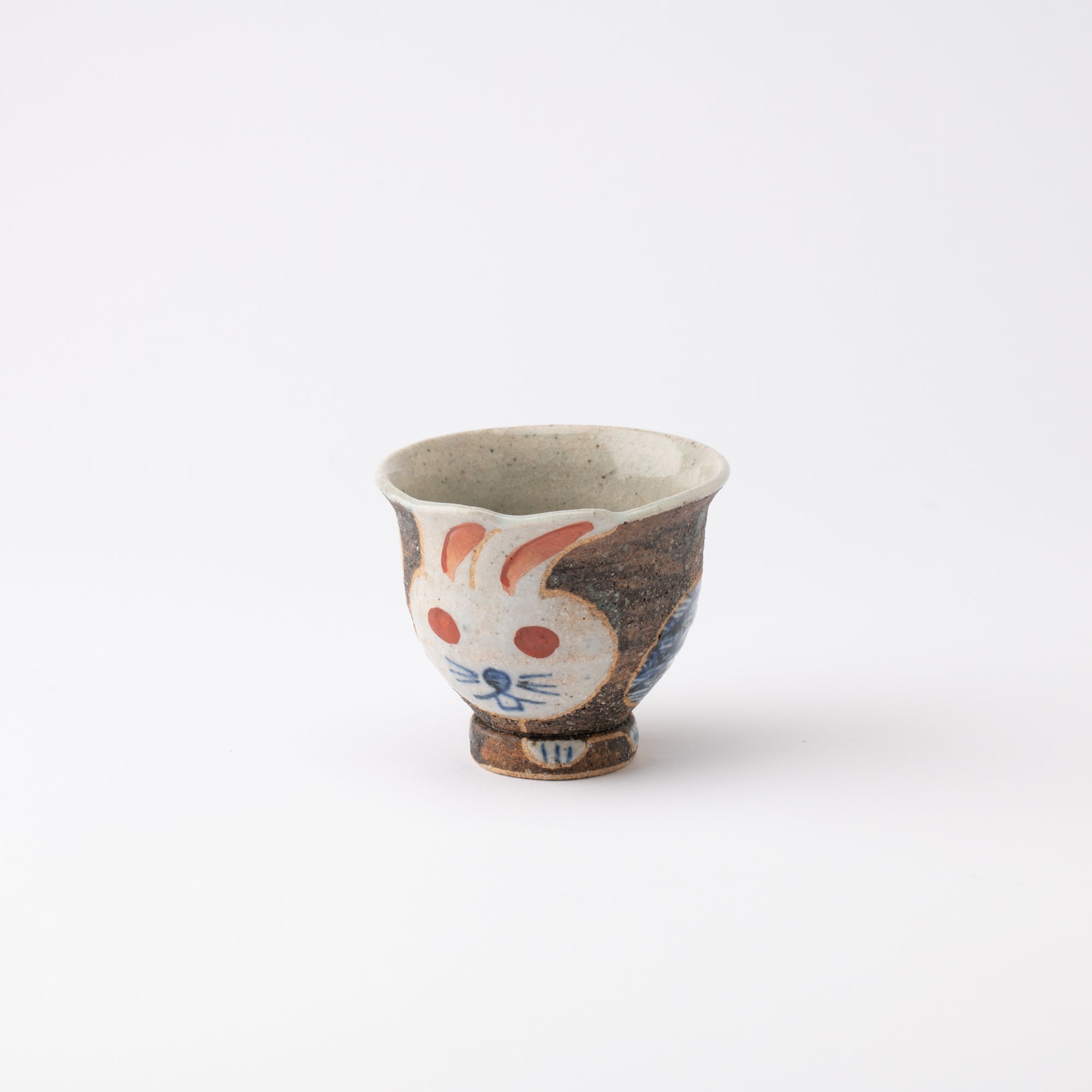 Kousai Kiln Playful Rabbit Hasami Small Yunomi Japanese Teacup - MUSUBI KILN - Quality Japanese Tableware and Gift