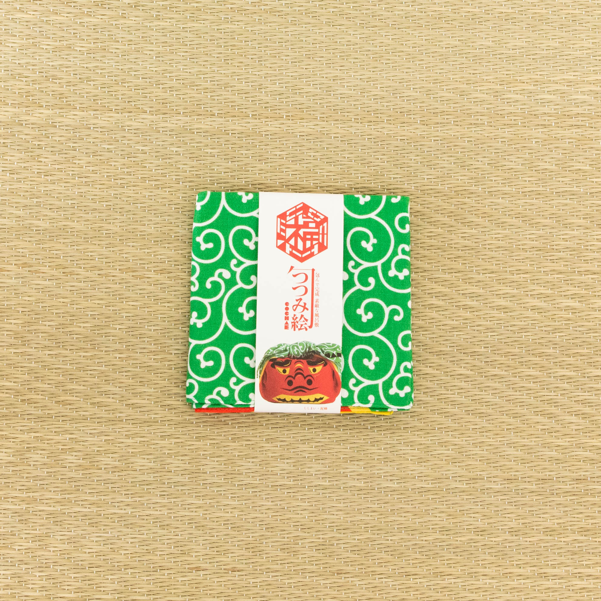 Lion dance and Thief Green Furoshiki Wrapping Cloth 19in - MUSUBI KILN - Quality Japanese Tableware and Gift