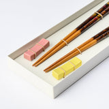 Matsukan Crystal Gold and Pink Moon Wakasa Lacquerware Chopsticks Set 22.5 cm (8.9 in) with Chopstick Rests (Set of Two) - MUSUBI KILN - Quality Japanese Tableware and Gift