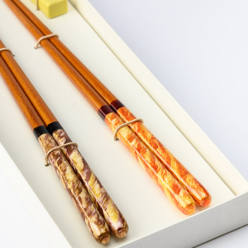 Matsukan Crystal Hidamari Wakasa Lacquerware Chopsticks Set 22.5 cm (8.9 in) with Chopstick Rests (Set of Two) - MUSUBI KILN - Quality Japanese Tableware and Gift