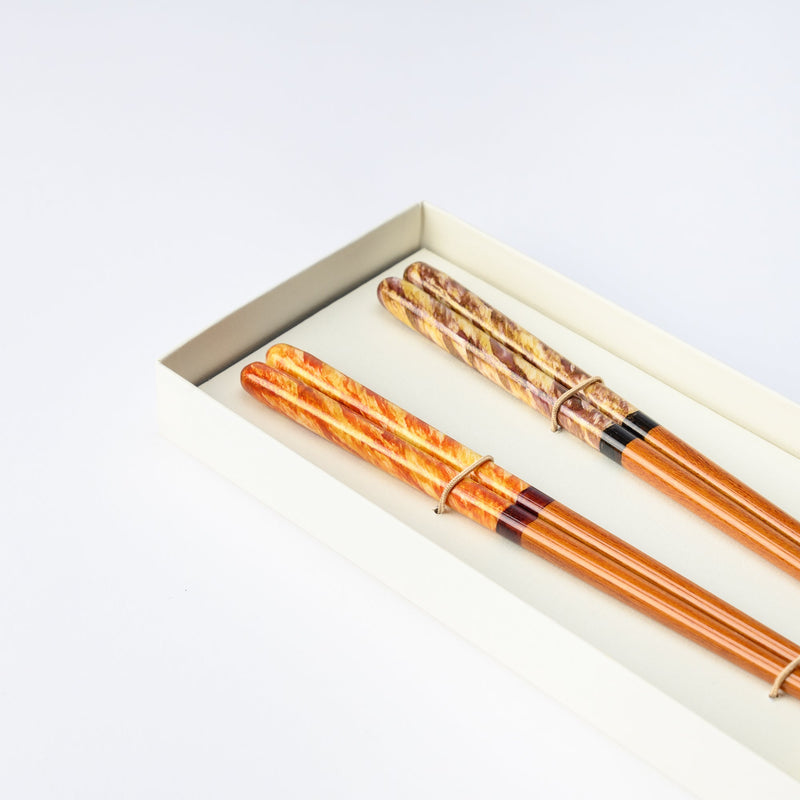 Matsukan Crystal Hidamari Wakasa Lacquerware Chopsticks Set 22.5 cm (8.9 in) with Chopstick Rests (Set of Two) - MUSUBI KILN - Quality Japanese Tableware and Gift