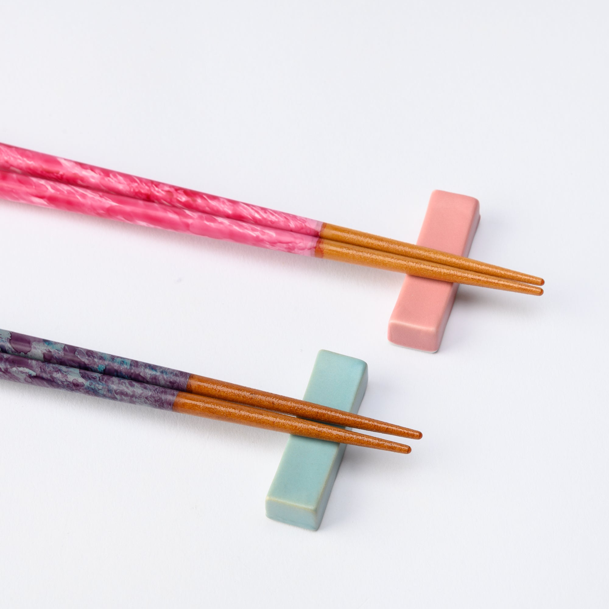 Matsukan Crystal Moss Pink and Wisteria Wakasa Lacquerware Chopsticks Set 22.5 cm (8.9 in) with Chopstick Rests (Set of Two) - MUSUBI KILN - Quality Japanese Tableware and Gift