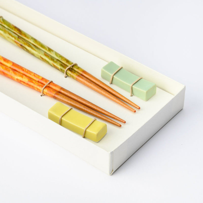 Matsukan Crystal Spring and Autumn Wakasa Lacquerware Chopsticks Set 22.5 cm (8.9 in) with Chopstick Rests (Set of Two) - MUSUBI KILN - Quality Japanese Tableware and Gift