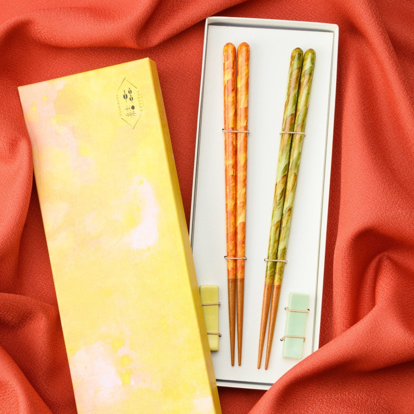 Matsukan Crystal Spring and Autumn Wakasa Lacquerware Chopsticks Set 22.5 cm (8.9 in) with Chopstick Rests (Set of Two) - MUSUBI KILN - Quality Japanese Tableware and Gift