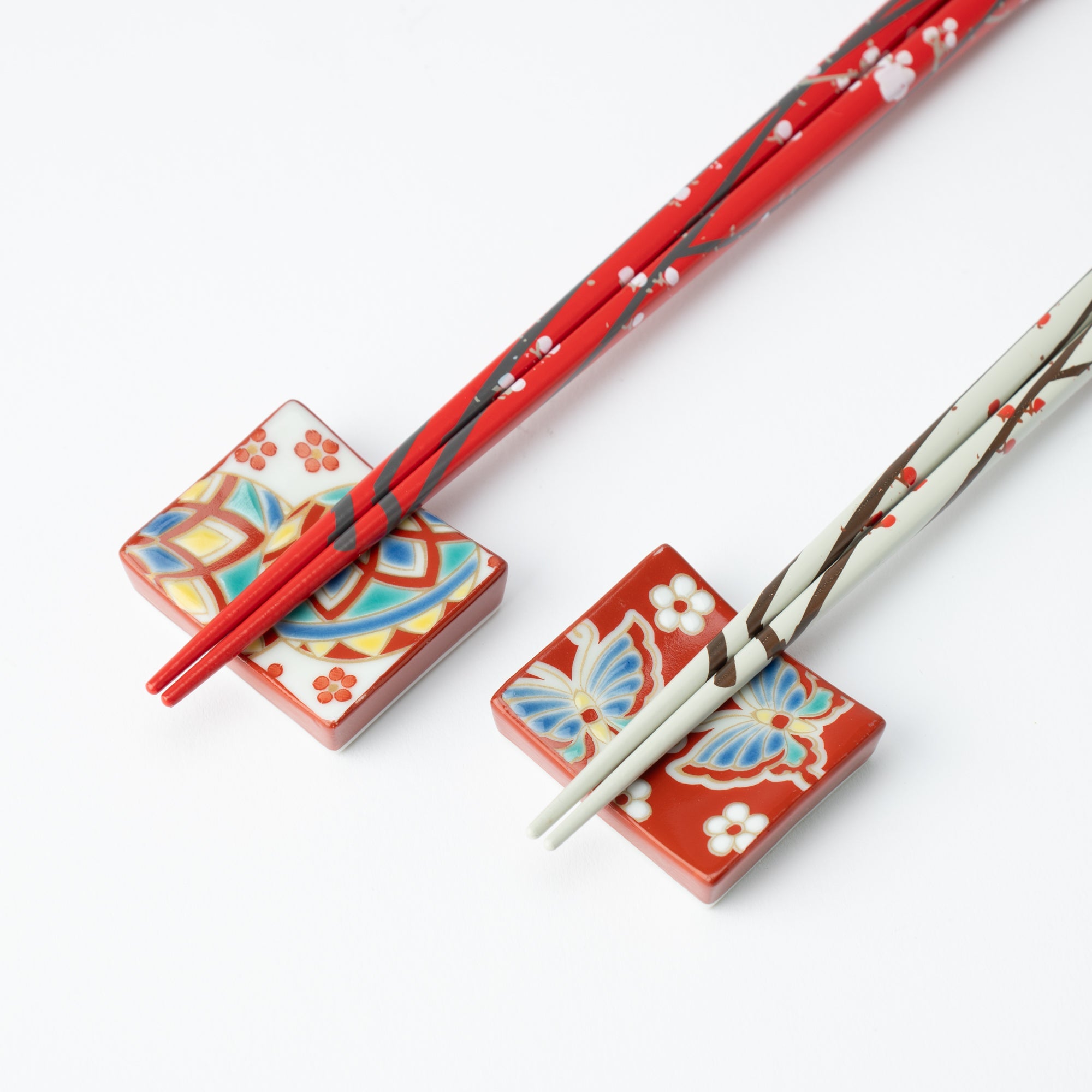 Matsukan Rimpa Red and White Plum Blossoms Wakasa Lacquerware Set of Two Pairs of Chopsticks 23 cm (9.1 in) - MUSUBI KILN - Quality Japanese Tableware and Gift